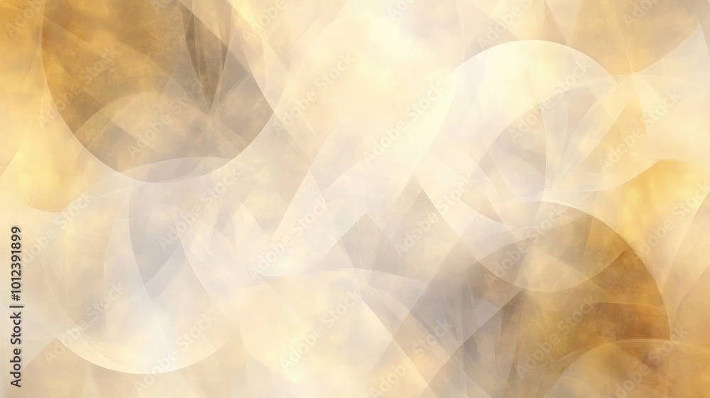 Poster a soft and subtle abstract golden and silver background with pale, blurred geometric patterns on a l