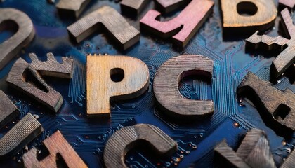 Vintage Metal Letters on Circuit Board