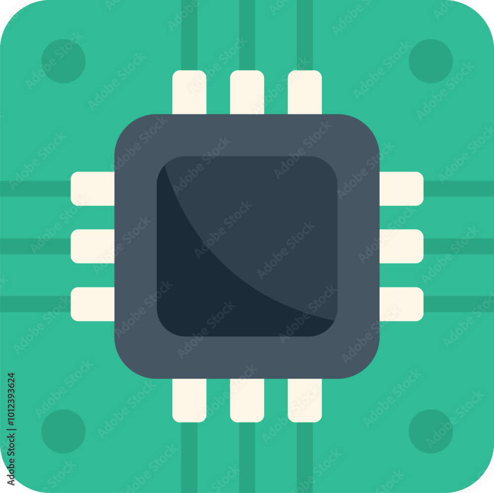 Poster green circuit board with a microchip connecting lines, illustrating computer processing power