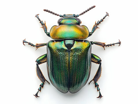 Photo of Iridescent Green Beetle on White Background