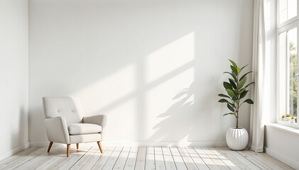 Naklejka premium Interior of light living room with cozy grey sofas near big window