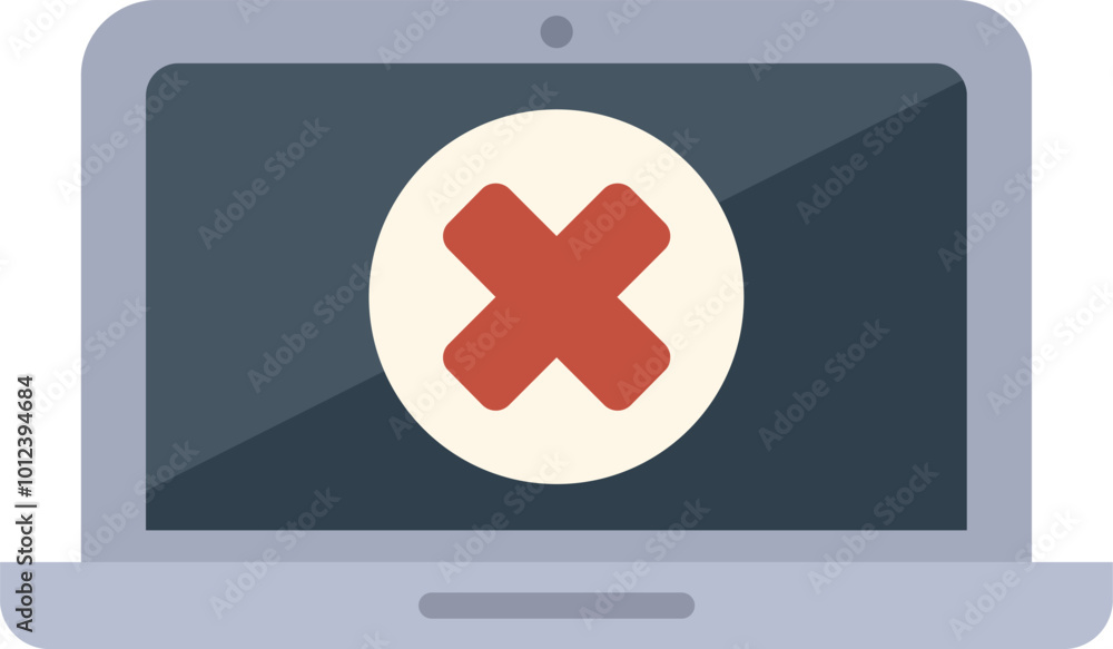 Poster laptop computer is displaying a red cross mark, indicating an error or system failure