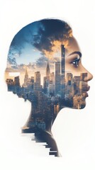 Woman's Face with Cityscape Overlay