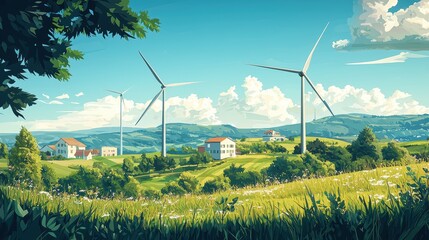 Wind turbines in a scenic landscape