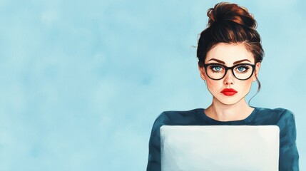 Young woman with laptop and glasses