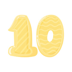 Hand drawn number 10 isolated on white background. Number nine in flat vector style for greeting cards, social media invitations. 1, 2, 3, 4, 5, 6, 7, 8, 9, 0. Birthday, dates