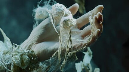 Abstract Hand with Delicate Fibers: A Surreal and Dreamy Image