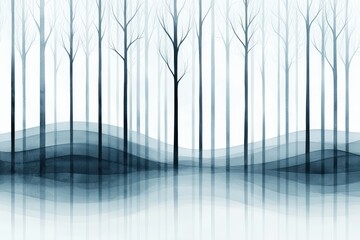 Obraz premium A serene digital portrayal of tall, bare trees against a soft, misty background, creating a tranquil atmosphere.