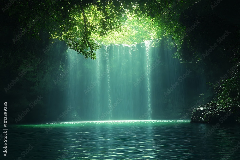 Sticker Sunlight Beams Through Canopy Over Mysterious Lagoon