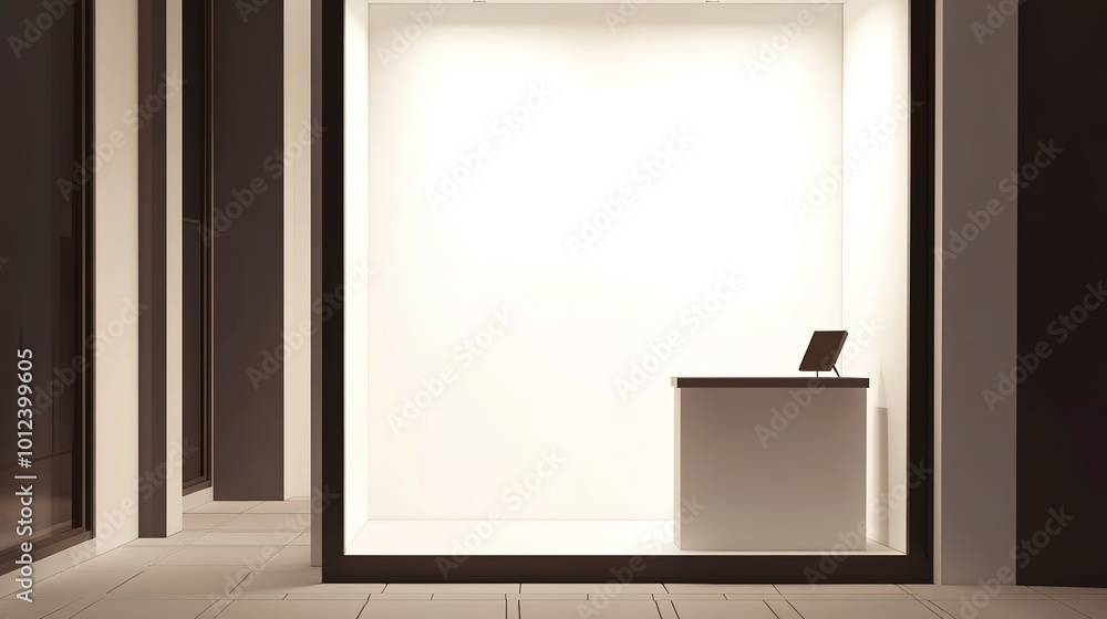 Canvas Prints walking by evening empty shop window with podium inside for your product presentation on glowing white background 