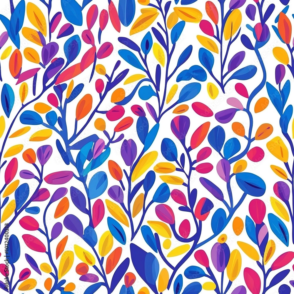 Poster vibrant and colorful abstract leaf pattern in a seamless design perfect for print and web background