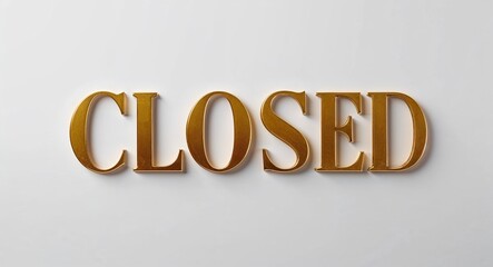 closed word lettering gold hue elegant concept on plain white background