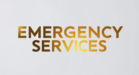 Fototapeta premium Emergency Services word lettering gold hue elegant concept on plain white background