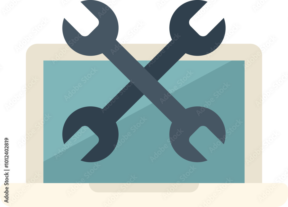 Poster crossed wrenches lying on a laptop computer symbolizing computer repair service