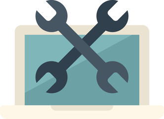 Crossed wrenches lying on a laptop computer symbolizing computer repair service