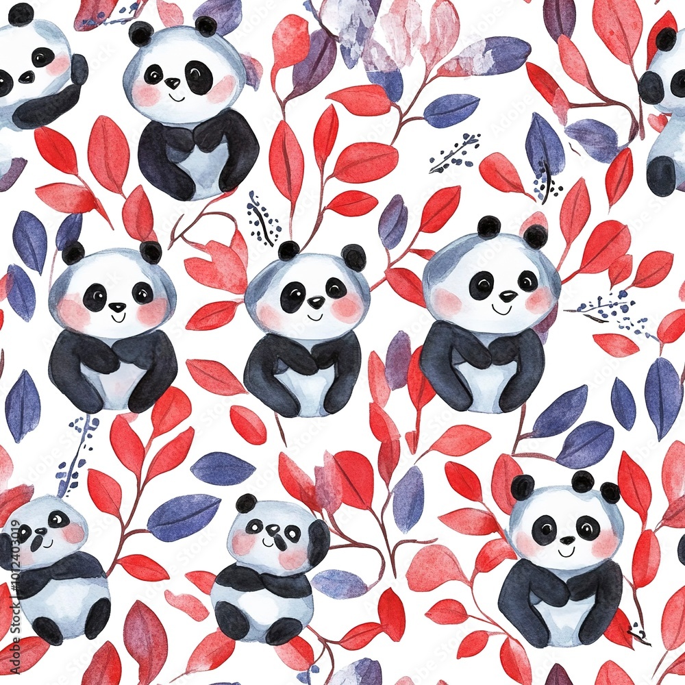 Poster seamless pattern with pandas.