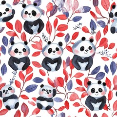 Fototapeta premium Seamless Pattern with pandas. 