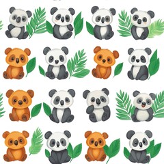 seamless pattern with panda, koala. 