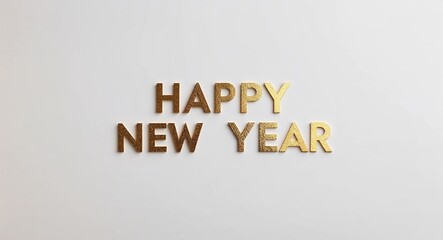 happy new year word lettering gold hue elegant concept on plain white background