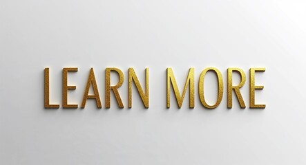 Learn More word lettering gold hue elegant concept on plain white background