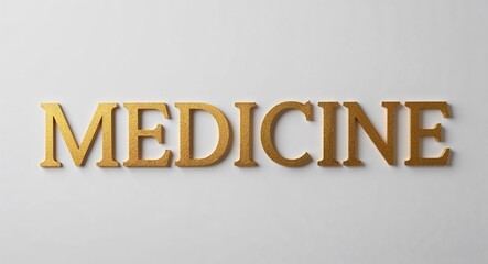 Medicine word lettering gold hue elegant concept on plain white background