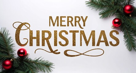 merry christmas word lettering gold hue elegant concept on plain white background