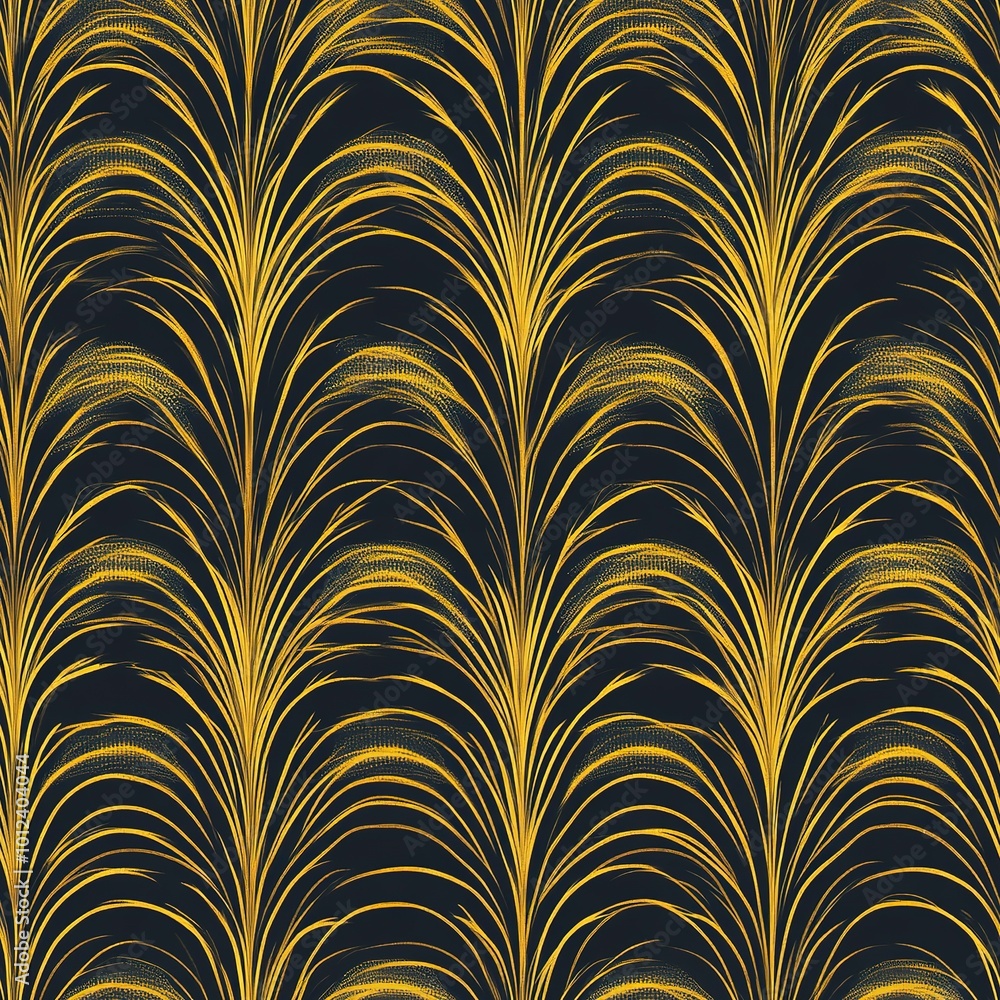 Poster seamless pattern art deco with golden fan shape and line.
