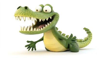 Fototapeta premium A whimsical and funny crocodile character, showcasing a playful demeanor with a big smile and exaggerated features. This charming illustration captures the crocodile in a light-hearted pose