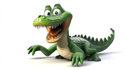 Fototapeta premium A whimsical and funny crocodile character, showcasing a playful demeanor with a big smile and exaggerated features. This charming illustration captures the crocodile in a light-hearted pose