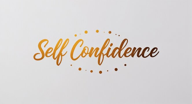 self confidence word lettering gold hue elegant concept on plain white background