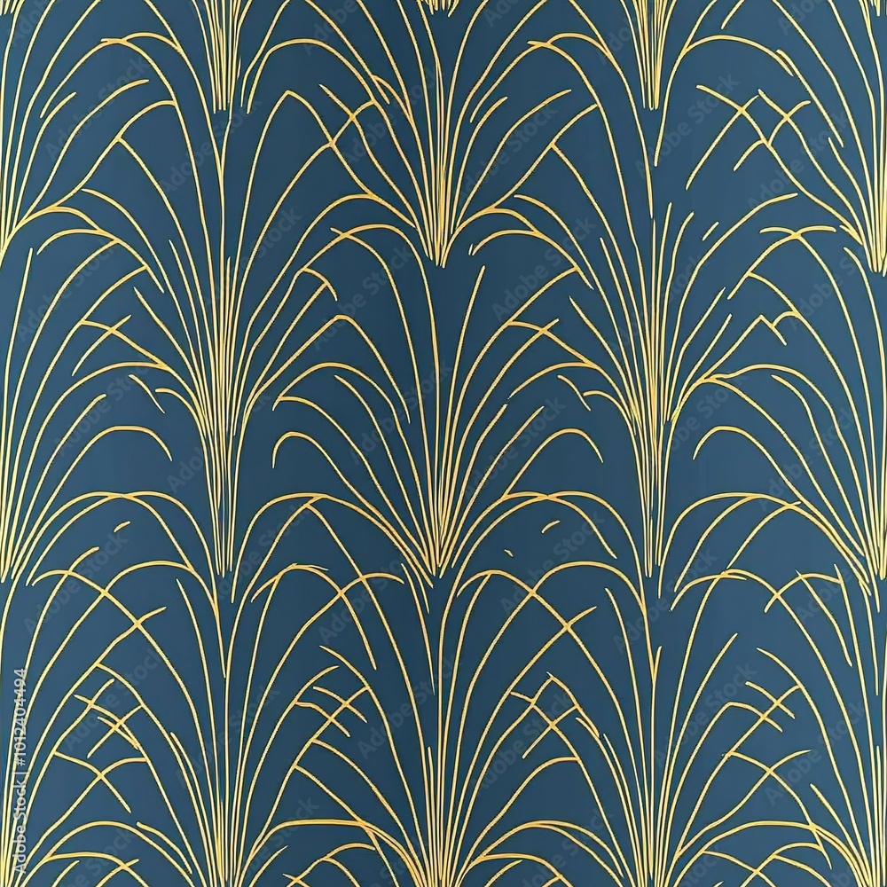 Poster seamless pattern art deco with golden fan shape and line.