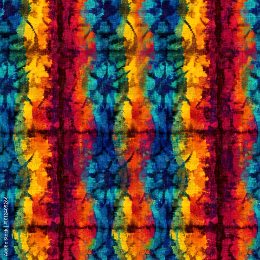Poster rainbow colored seamless tie dye 1970s pattern abstract colorful background. repeating and looping b