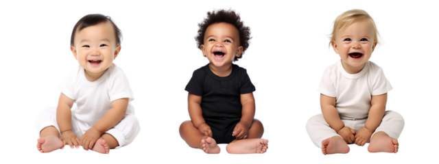 Cute happy baby sitting png cut out element set