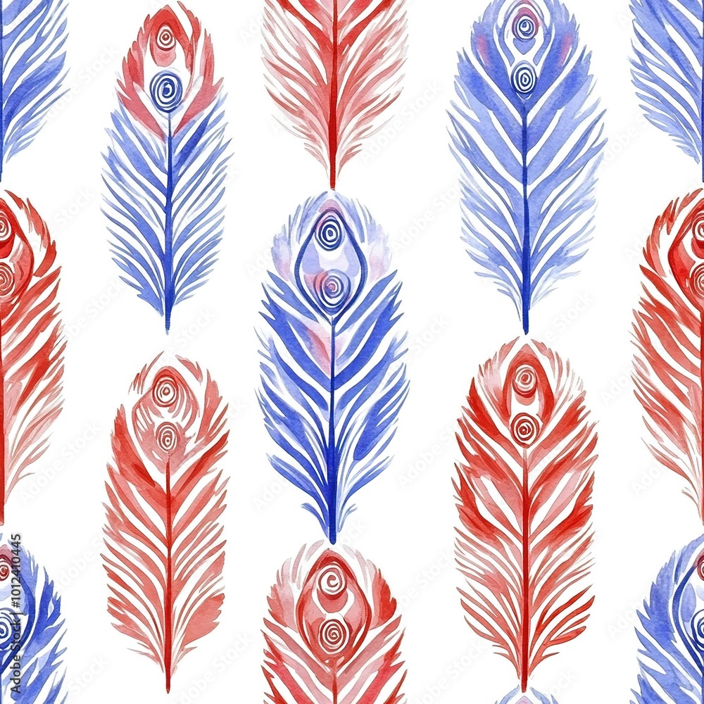Poster flat watercolor feather repeating pattern tile feathers seamless background pattern with feathers pa