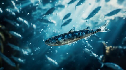A Single Fish Swimming Through a School in the Ocean