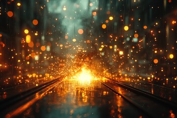 A dark, gritty background with glowing sparks and a reflective surface, perfect for a futuristic or industrial design.