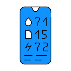 charge level control, water and fuel on mobile phone line icon vector. charge level control, water and fuel on mobile phone sign. isolated symbol illustration