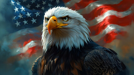 Bald Eagle Soaring with American Flag, Patriotism and Freedom
