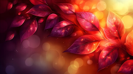 Autumn Leaves with Glowing Veins and Bokeh