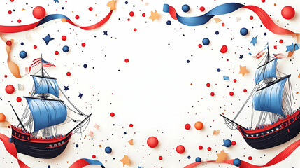 Fototapeta premium Sailing Ships with Ribbons and Stars for a Festive Celebration