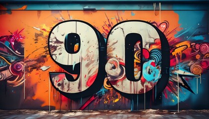 graffiti on a wall with the number 90