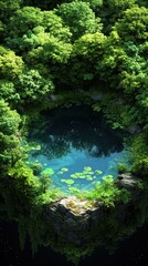 Fototapeta premium Captivating Isometric Geometric Ponds Surrounded by a Symmetrical Forest in a Stunning 3D Nature Scene for Creative Projects and Visual Storytelling