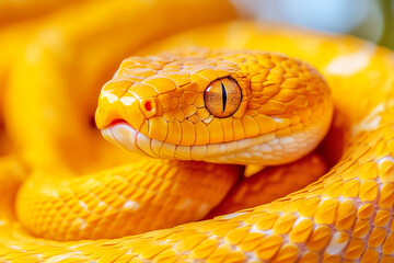 Obraz premium Vibrant Yellow Snake Face with Blurred Background