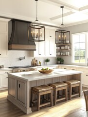 Fototapeta premium Elegant Kitchen with Modern Decor and Island Counter