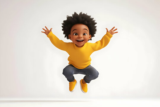 3D Boy Jumping Illustration - Joyful Kid with Afro