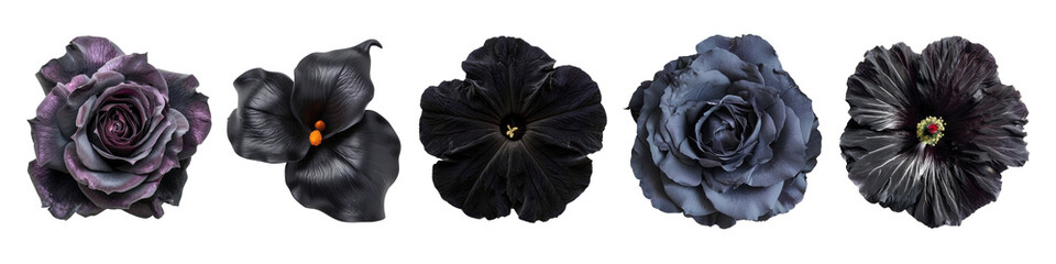Obraz premium Blooming black flower png cut out element set