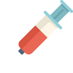 Red medical syringe containing liquid medicine, depicted in a minimalist and colorful flat design style