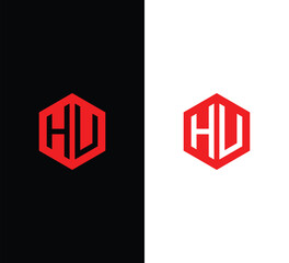 Hexagonal Letter HU Logo Design