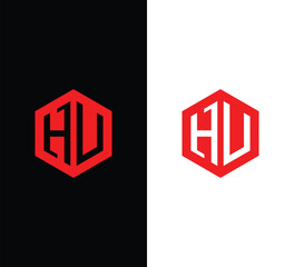 Hexagonal Letter HU Logo Design