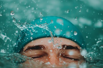 Fototapeta premium Water Droplets Splashing on Forehead from Pond